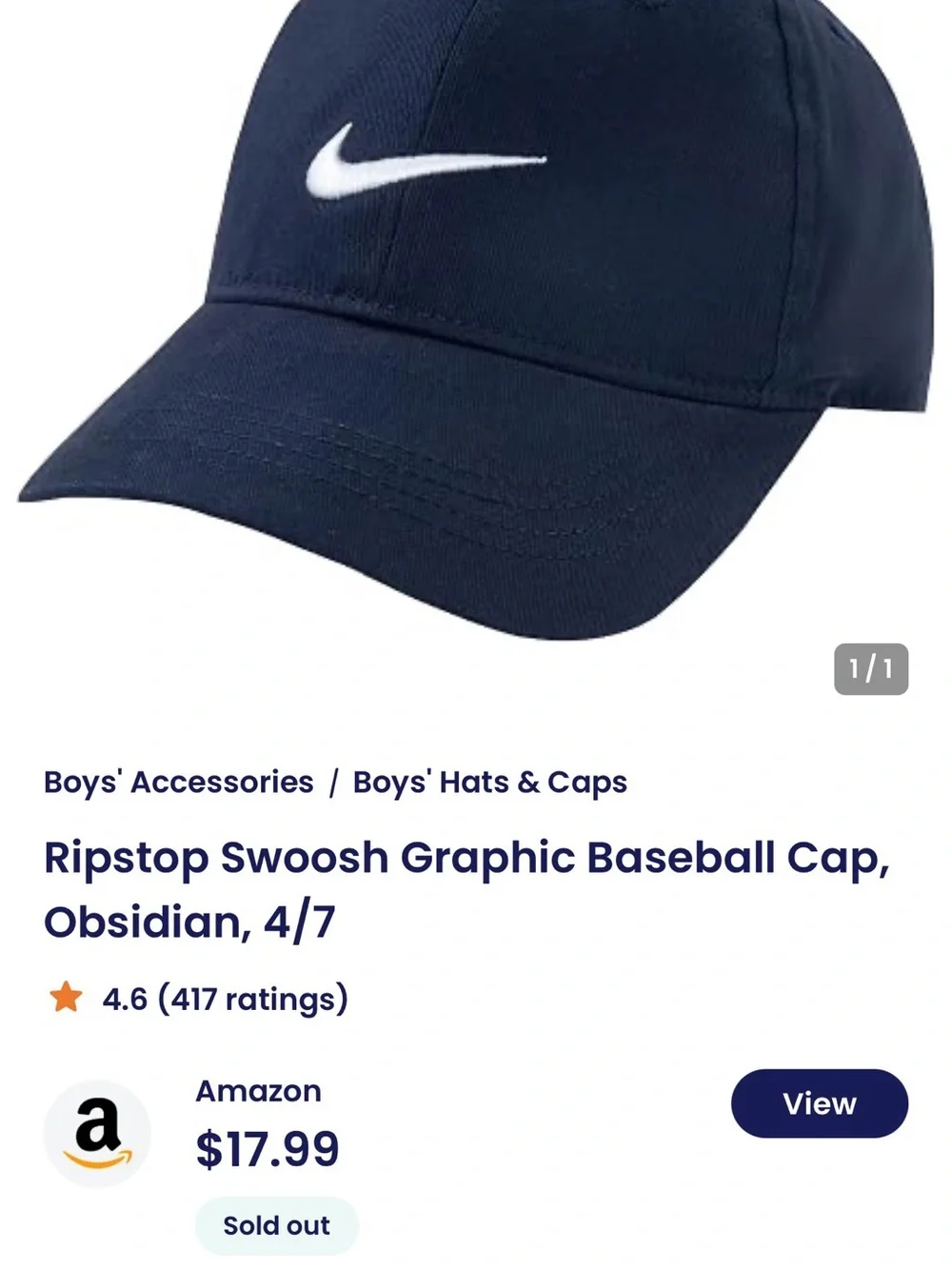 Nike Navy blue- Ripstop Swoosh Graphic Baseball Cap, Obsidian, 2/4T.  2795
